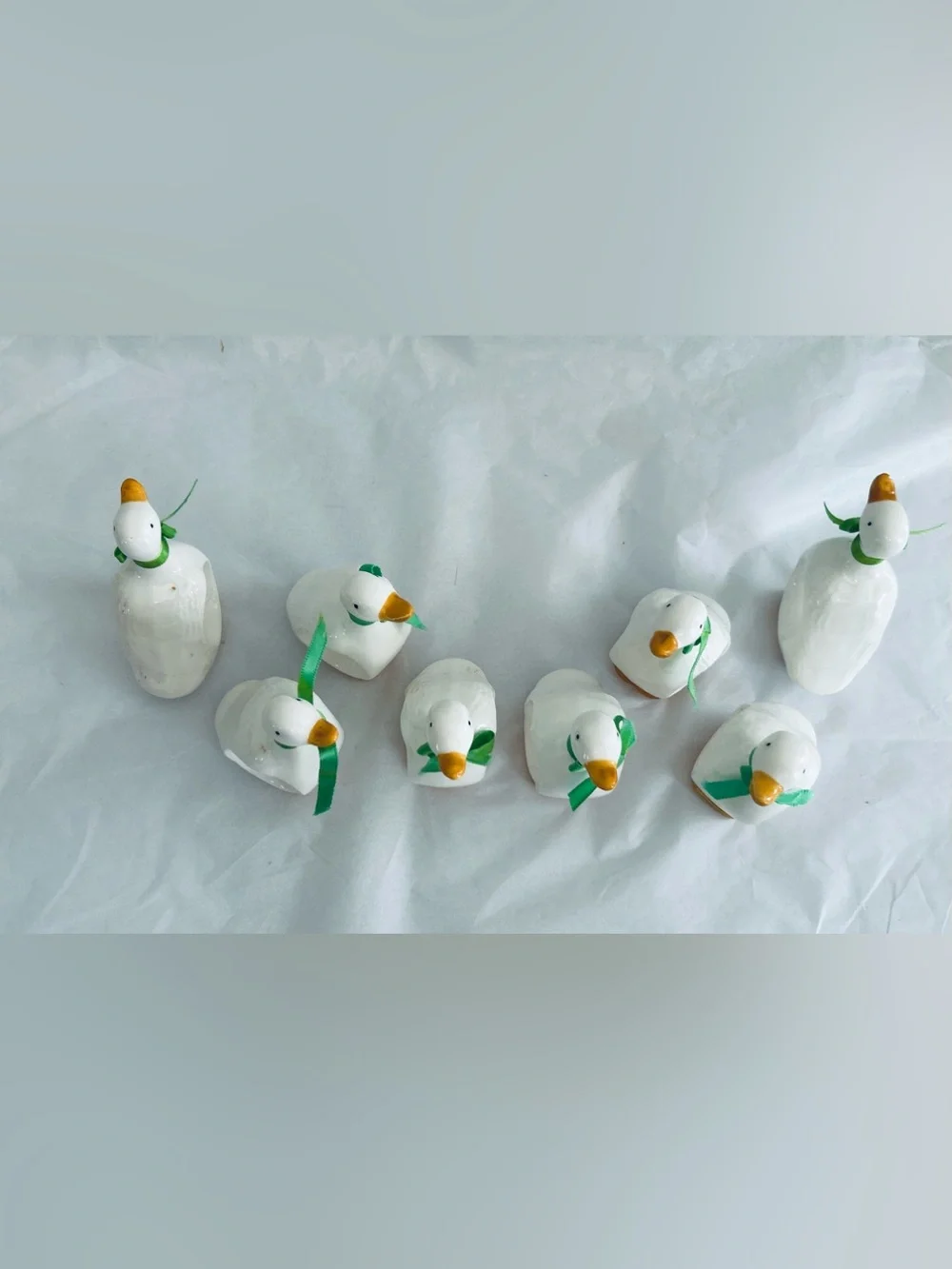 Vintage 1983 R, Gavalon Collectible Ceramic Duck Napkin Rings with Green Bows